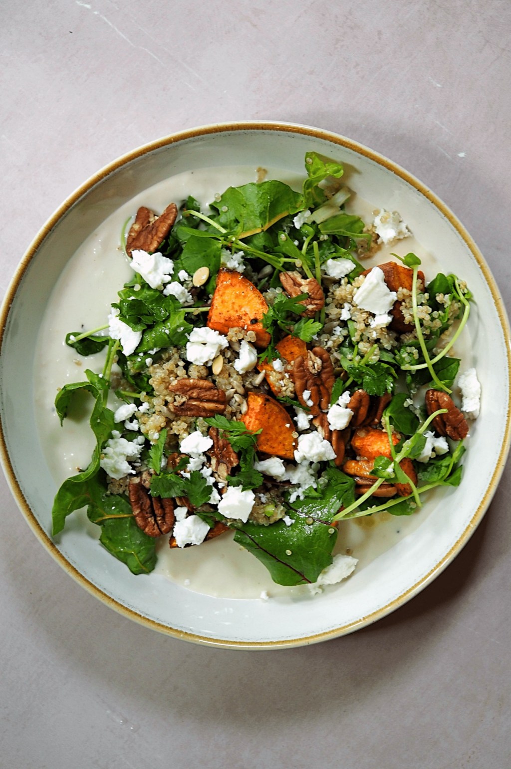 Sweet Potato Quinoa Salad Bowl with Pecans & Creamy Butter&nbsp;Beans