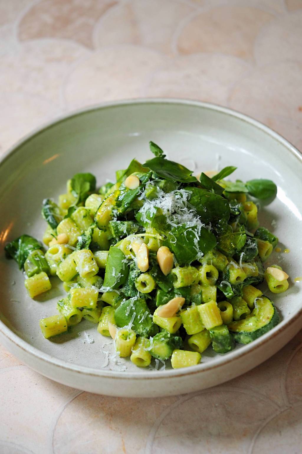 Creamy Rocket & Almond Pesto Pasta with Spring&nbsp;Vegetables